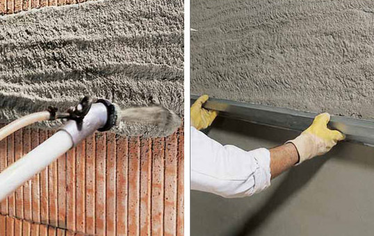 Нанесение и вравнивание штукатурки